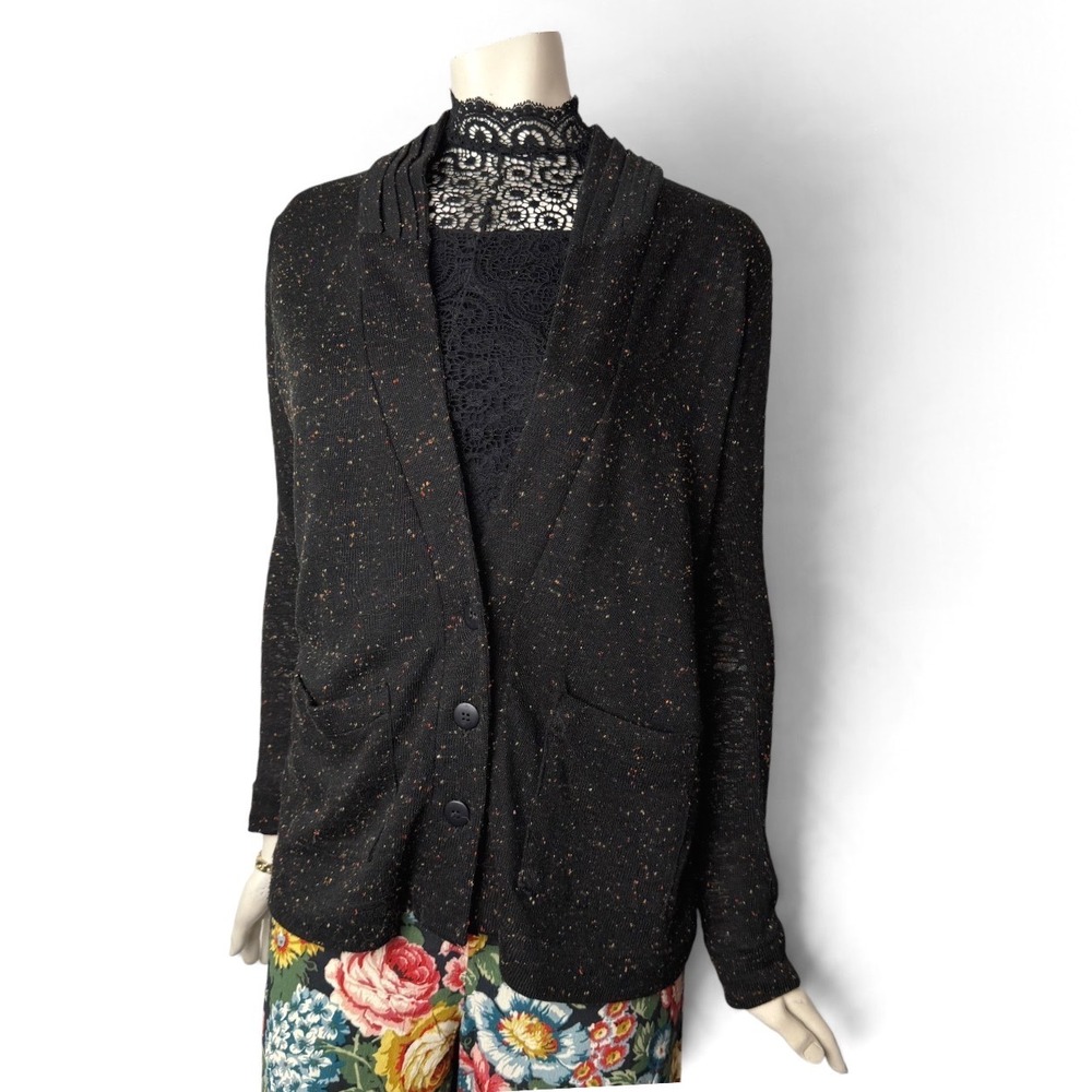 Dagg and Stacey Cardigan Shawl Collar Confetti Speckled Black Knit Sweater Sz 8